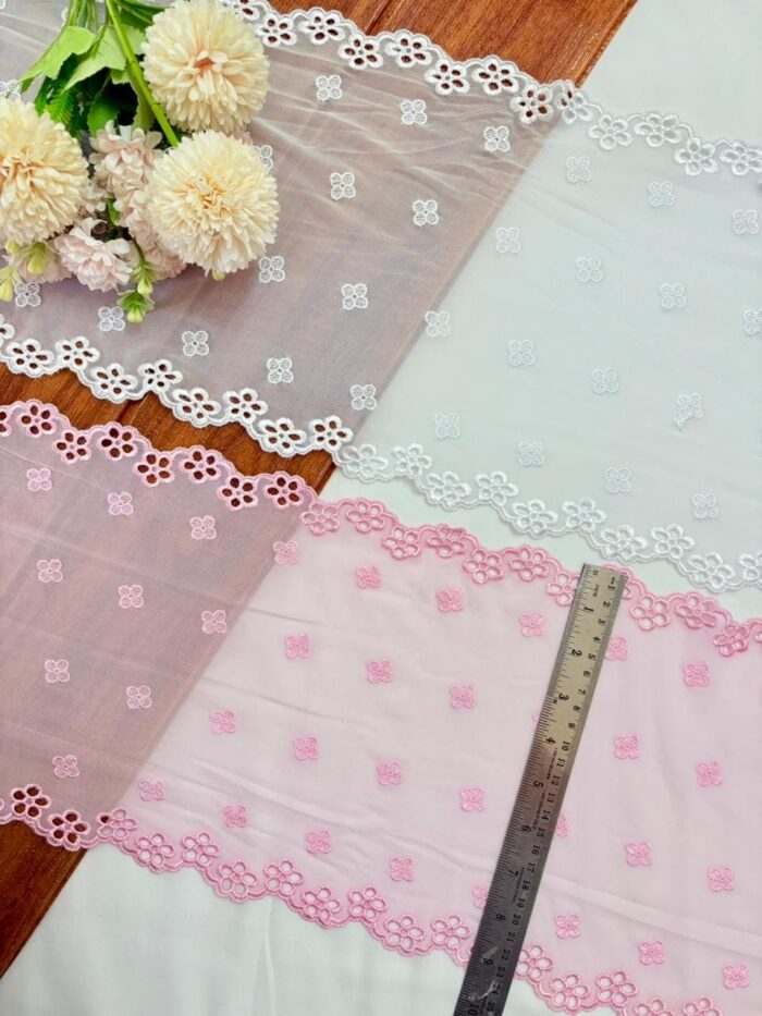 2 sided Floral cutwork net (Mildly Stretchable) - Image 2
