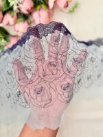Sky blue roses net with navy cutwork border - Image 3