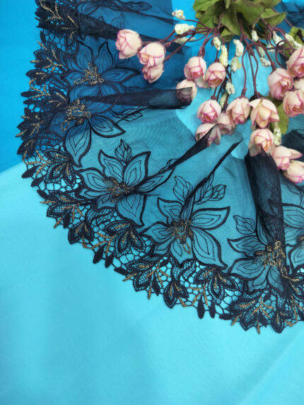 Black with gold floral net lace