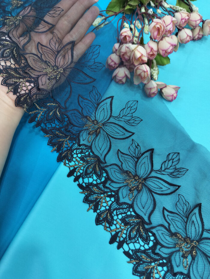 Black with gold floral net lace - Image 2